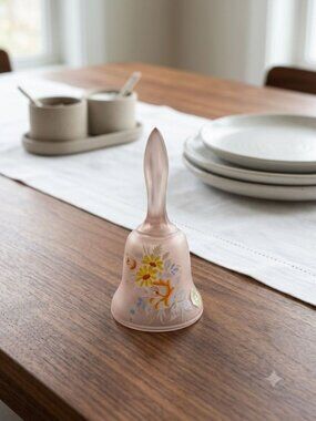 Westmoreland Glass Bell Hand-Painted Flowers Pink Satin Finish Vintage